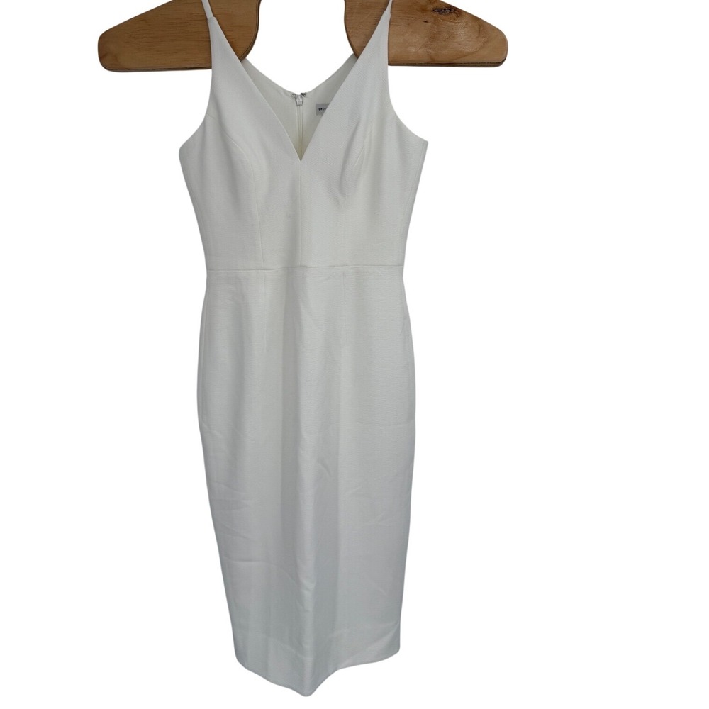 Dress the Population Womens Dress Size S White Lyla Crepe Sheath V Neck NWT‎